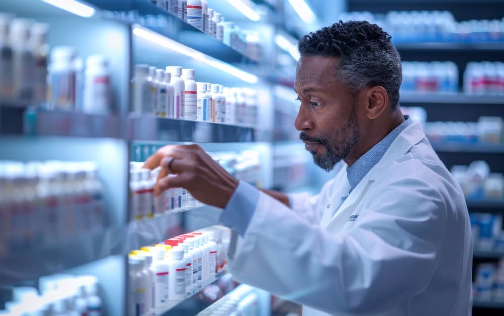 Pharmacist reviewing medication on the ward